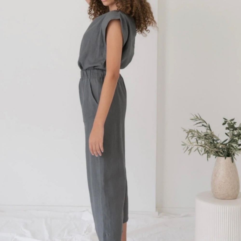 Laude The Label Organic Linen Lined Wide Leg Crop Pants Pull-On Mineral Gray M - Picture 14 of 14